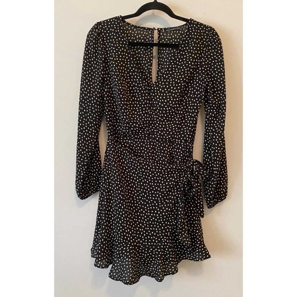 Abercrombie & Fitch Dress Black & White Polka Dot Long Sleeves Side Waist Tie XS